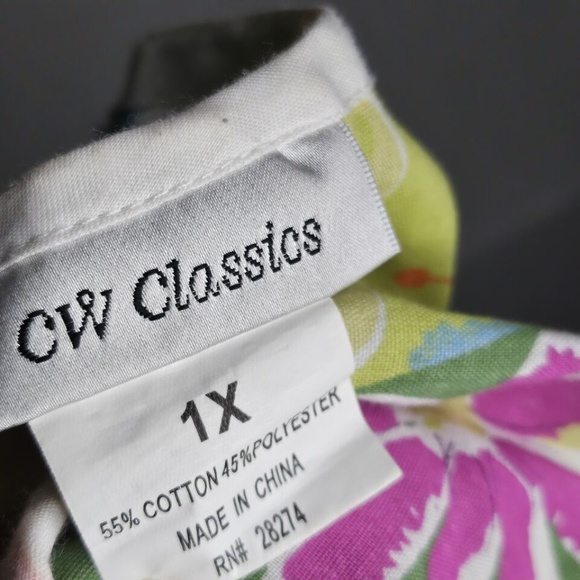 Womens CW Classics Purple Floral Sleeveless Pearl Snap Front Pockets Tank Top 1X - Picture 6 of 7